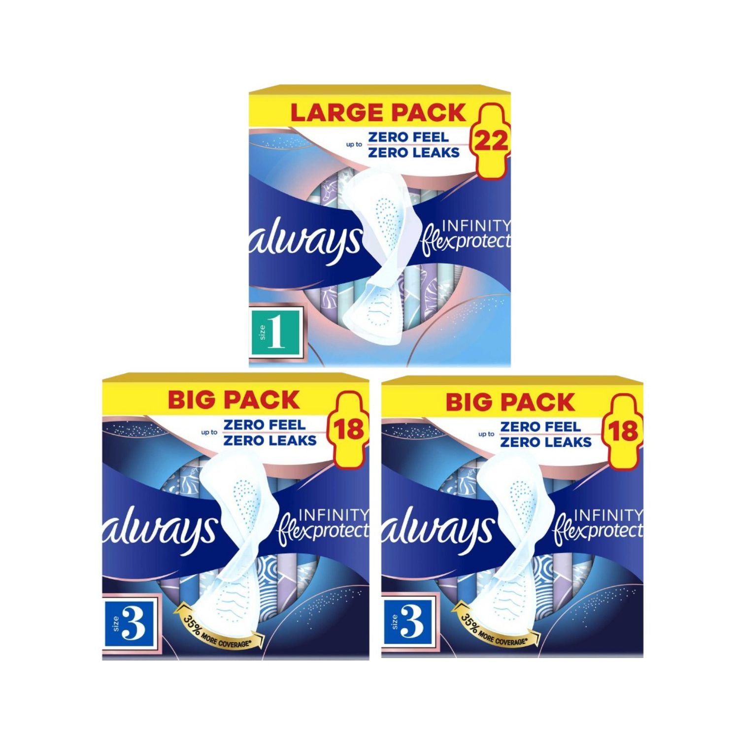 Always Infinity FlexProtect sanitary towel bundle with wings (British brand)