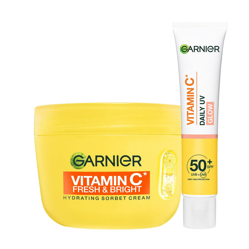 Garnier Vitamin C skincare bundle sorbet cream and SPF50+ (British brand)