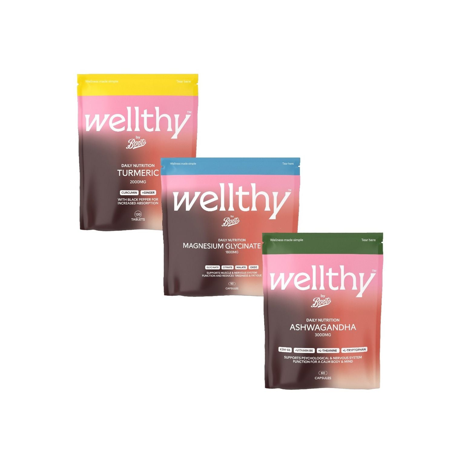 Wellthy Boots bedtime bundle with magnesium ashwagandha turmeric (British brand)
