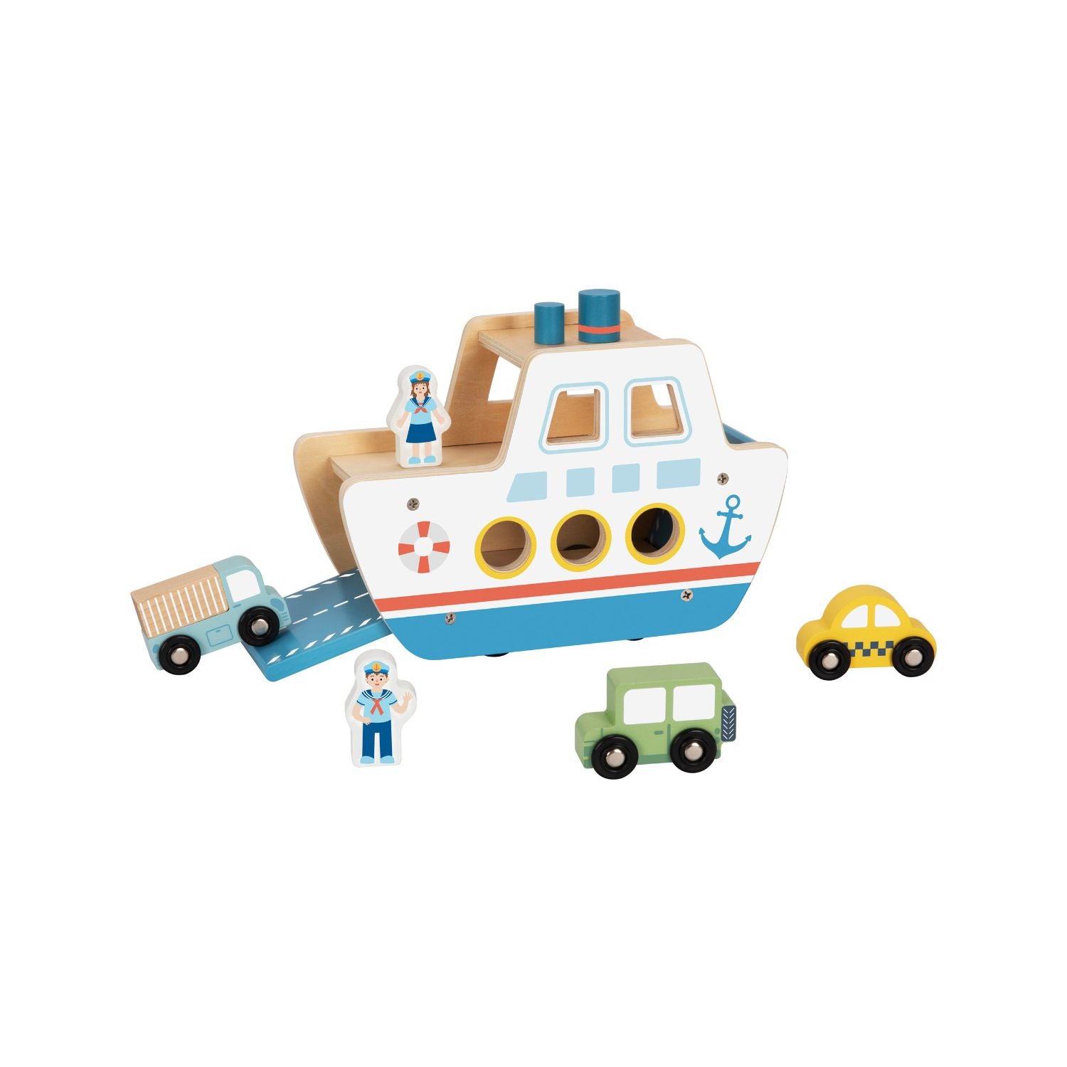 Tooky Toy wooden ferry with vehicles, imported from the UK
