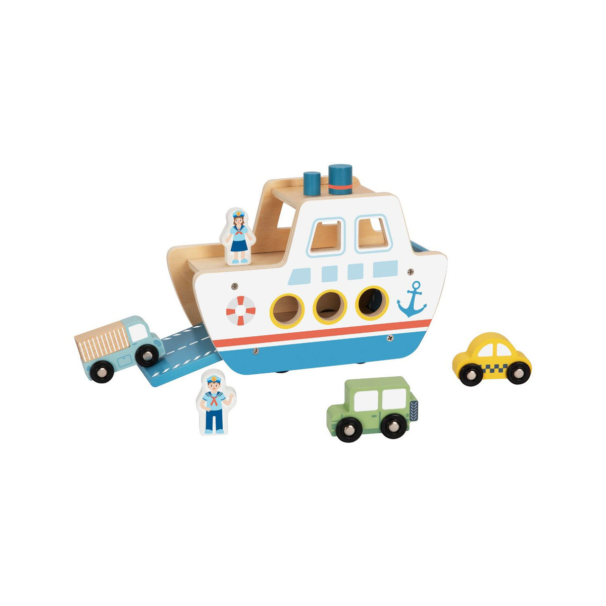 Tooky Toy wooden ferry with vehicles, imported from the UK