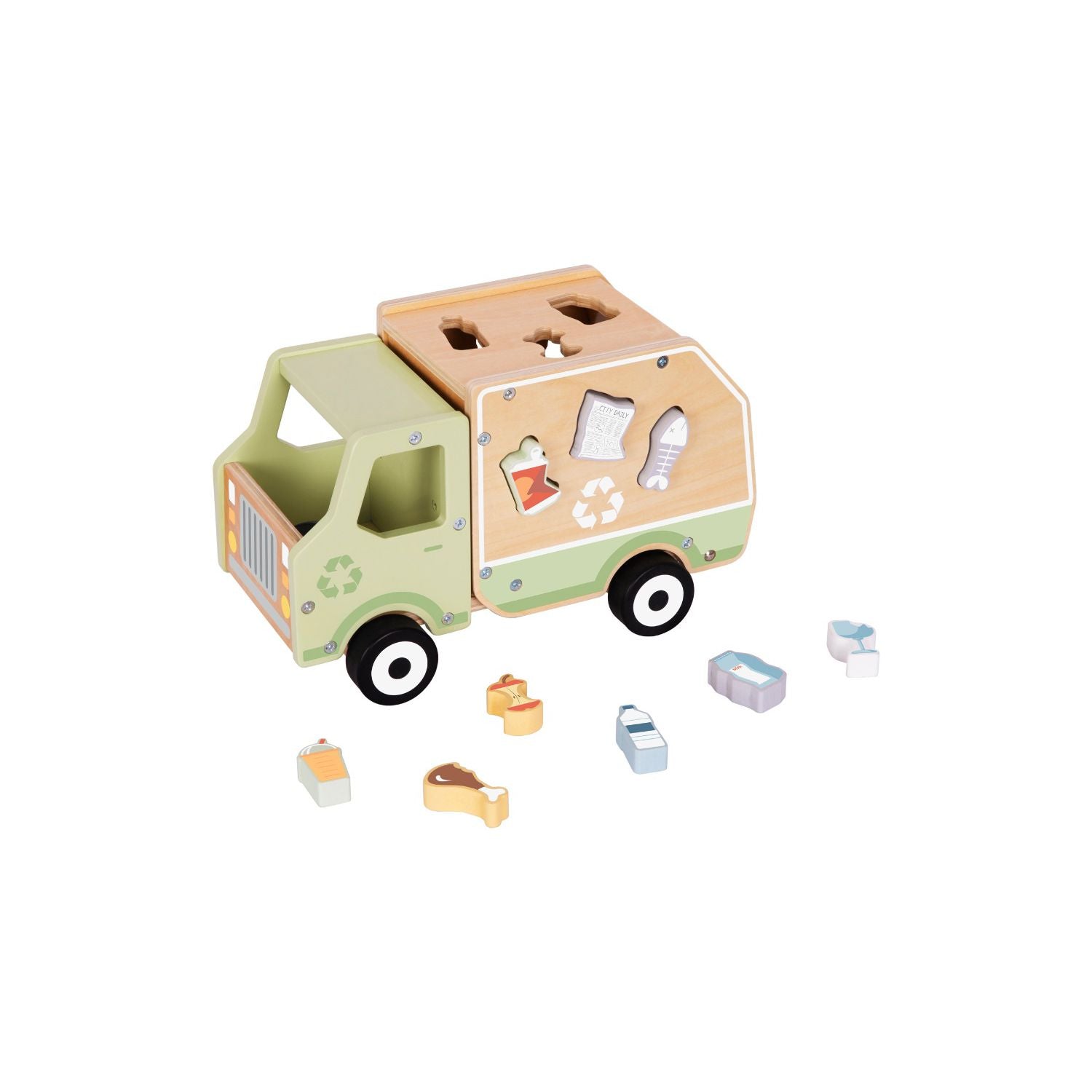 Tooky Toy wooden garbage truck shape sorting toy - British product