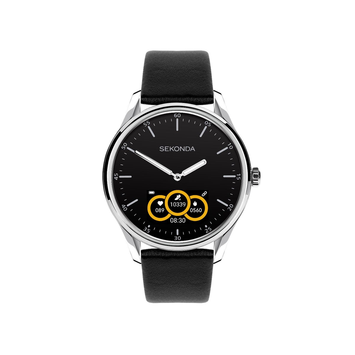 Sekonda hybrid smartwatch black leather strap 1-inch screen, imported from the UK