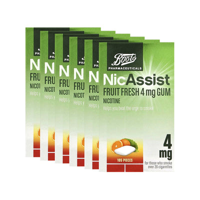 Boots Boots NicAssist Fruit Fresh 4mg Nicotine Gum - 6 x 105 Pieces Bundle- Buy online at McGrocer