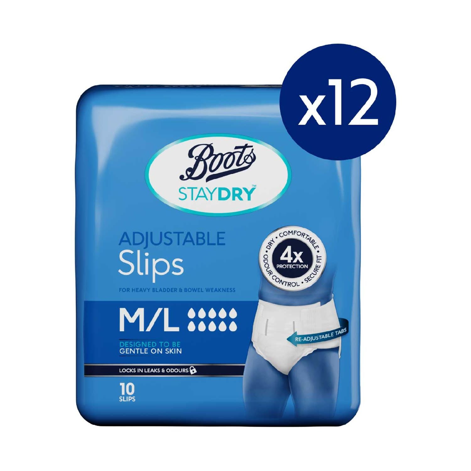 Boots Staydry Adjustable Slips Medium/Large 12 pack bundle - British product