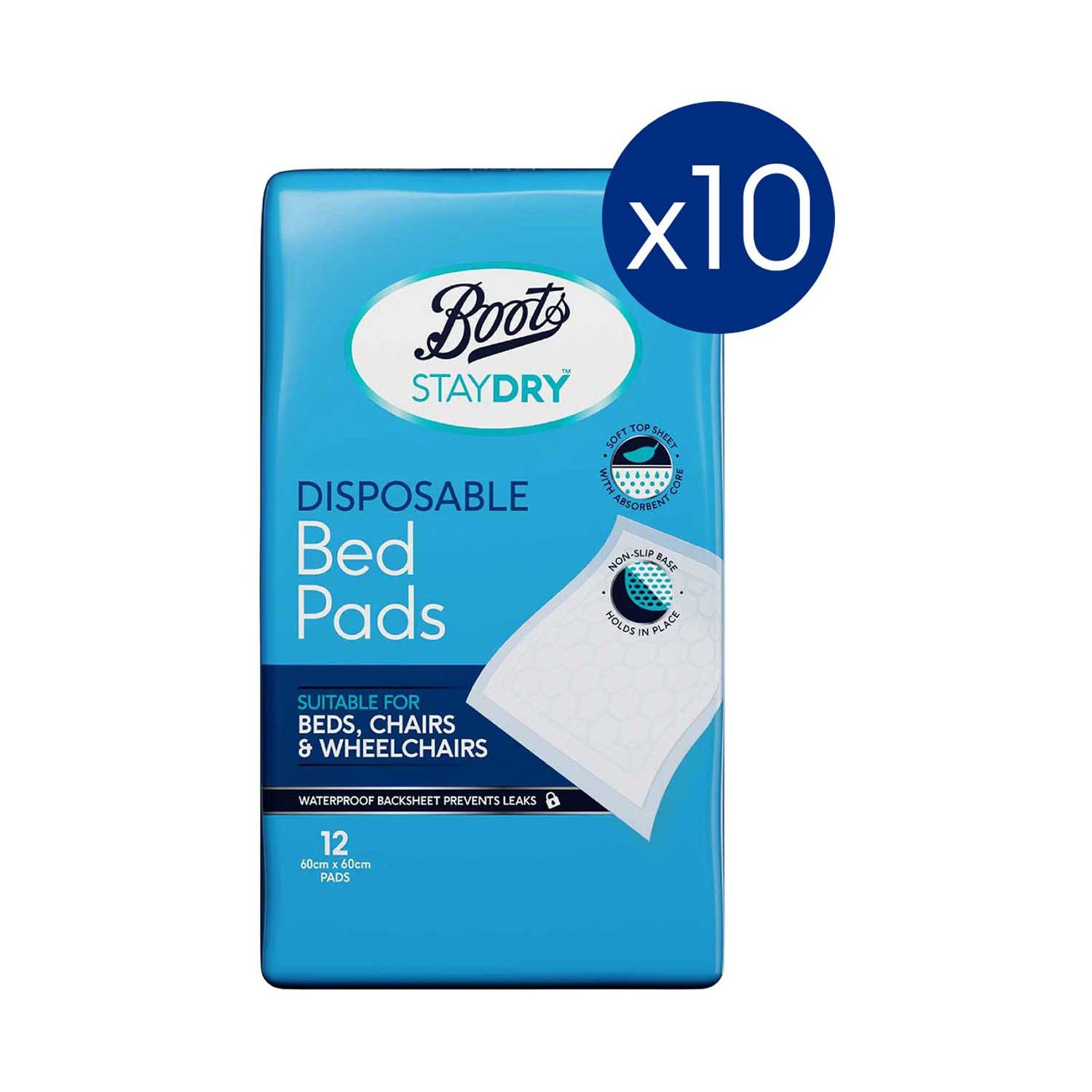 Boots Staydry disposable bed pads bundle 10 packs, UK version