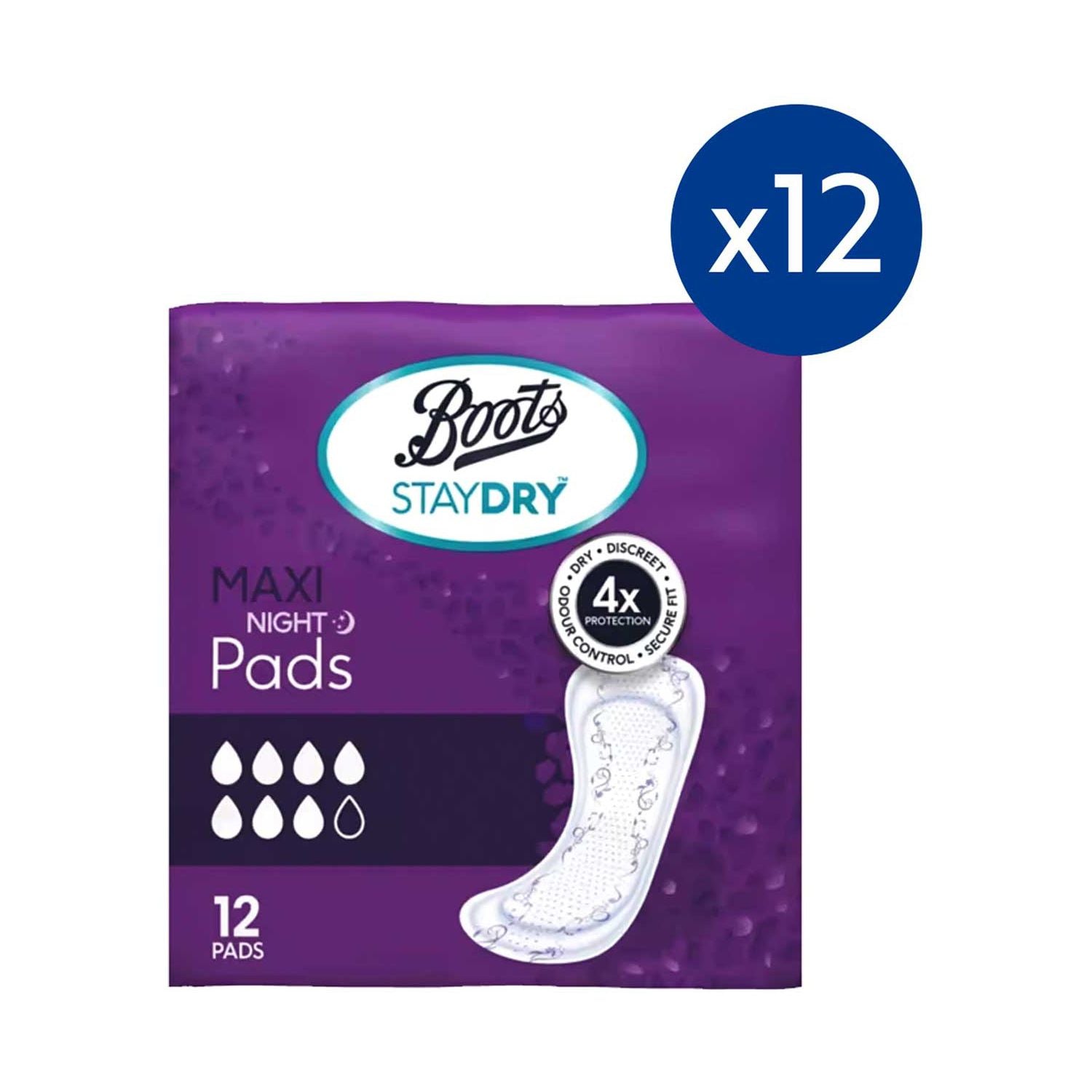 Boots Staydry Maxi Night Pads bundle for incontinence (British brand)
