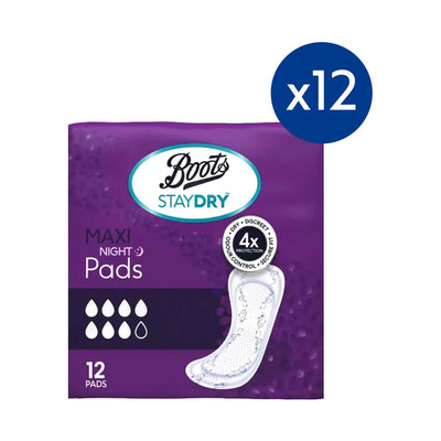 Boots Boots Staydry Maxi Night Pads For Moderate To Heavy Incontinence Pads 12 Pack- Buy online at McGrocer
