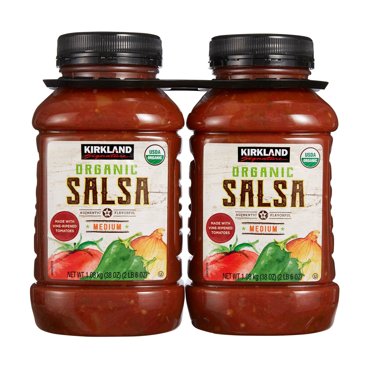 Kirkland Signature organic medium salsa 2 x 1.08kg, imported from the UK