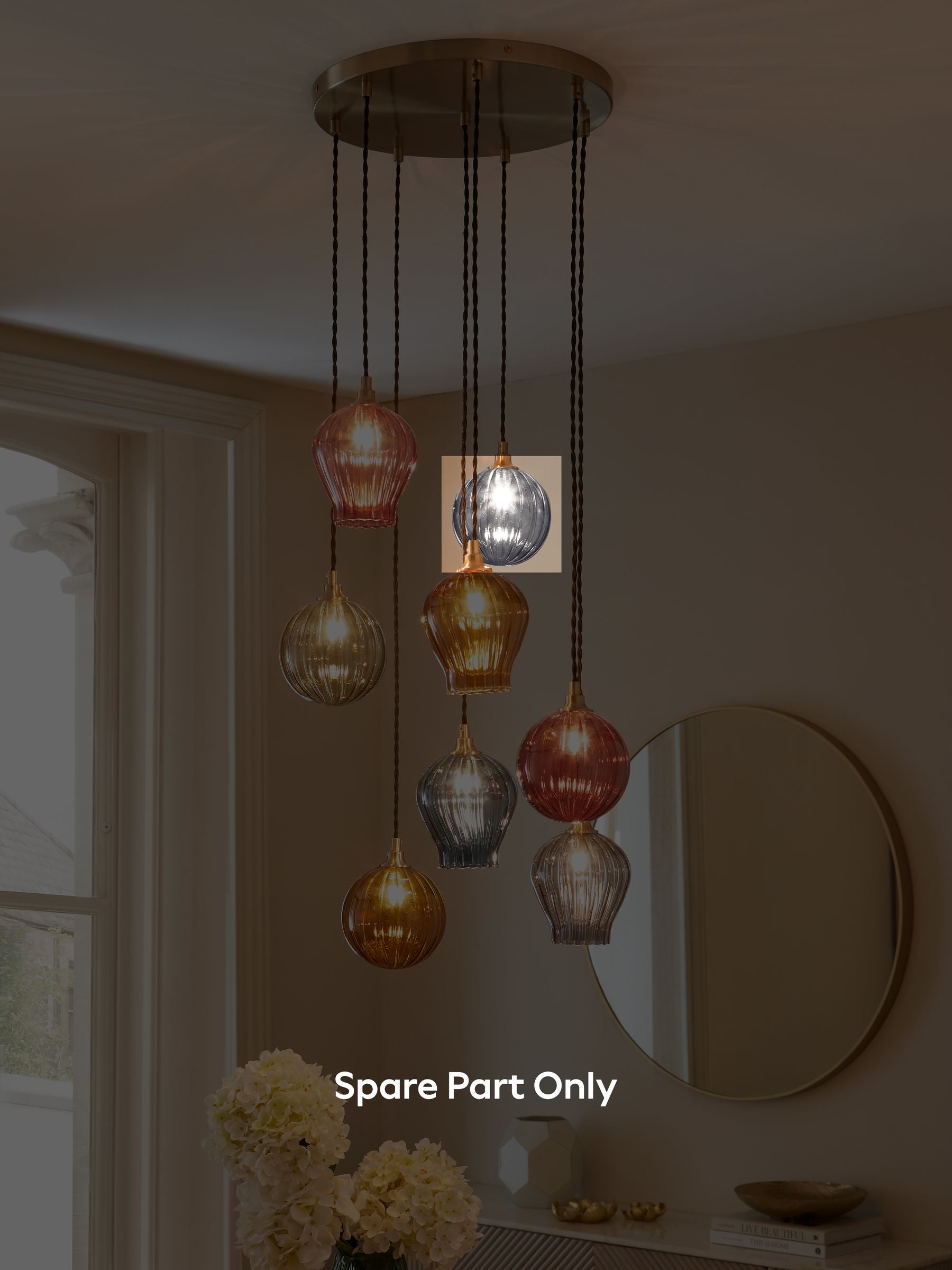 Blue Hampton Cluster spare part brushed brass glass, UK version