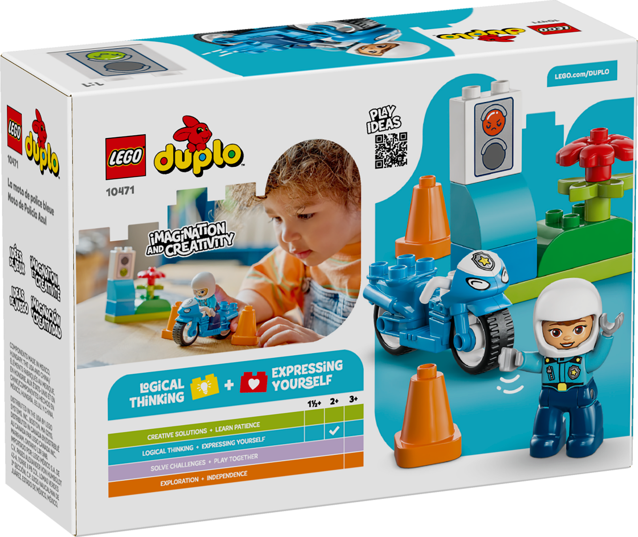 LEGO DUPLO Blue Police Motorcycle toddler playset, imported from the UK
