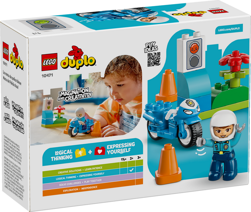 LEGO DUPLO Blue Police Motorcycle toddler playset, imported from the UK