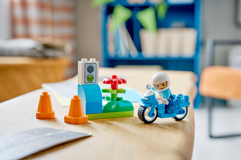 LEGO DUPLO Blue Police Motorcycle toddler playset, imported from the UK