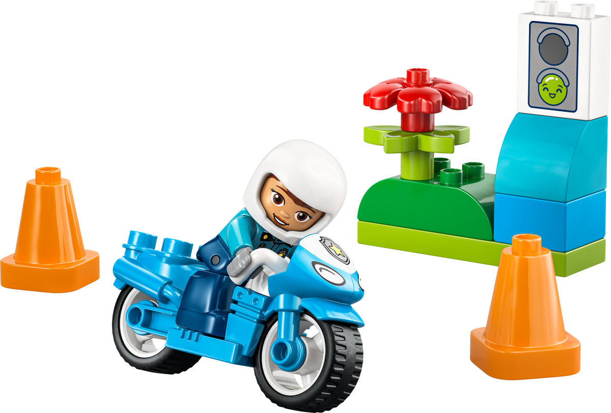 LEGO DUPLO Blue Police Motorcycle toddler playset, imported from the UK