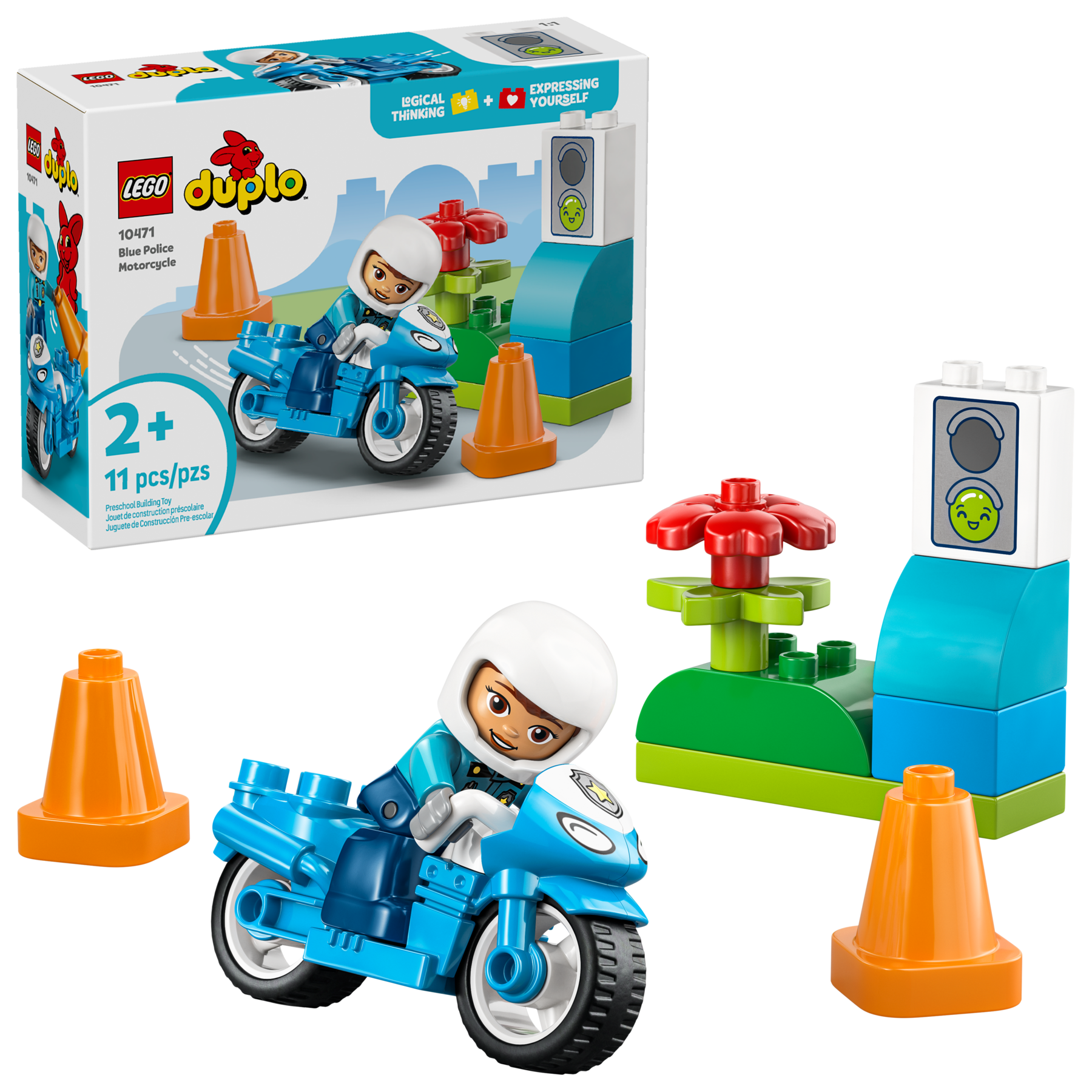 LEGO DUPLO Blue Police Motorcycle toddler playset, imported from the UK