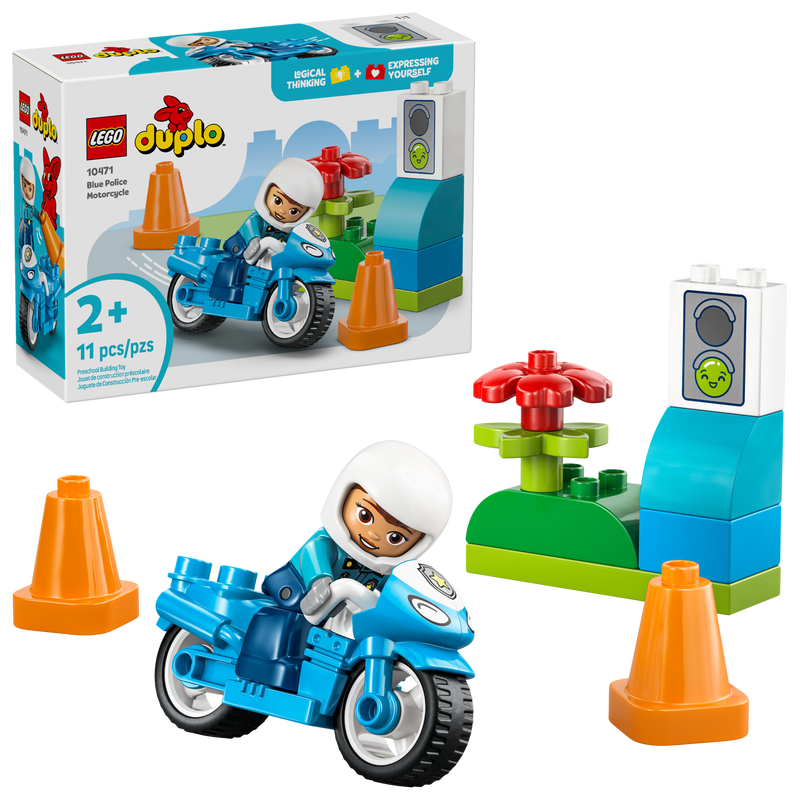 LEGO DUPLO Blue Police Motorcycle toddler playset, imported from the UK