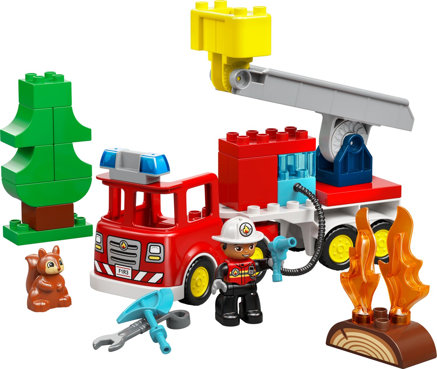 LEGO DUPLO fire truck with hose and firefighter, UK version