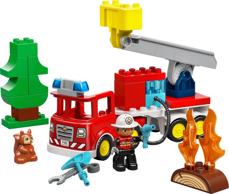 LEGO DUPLO fire truck with hose and firefighter, UK version