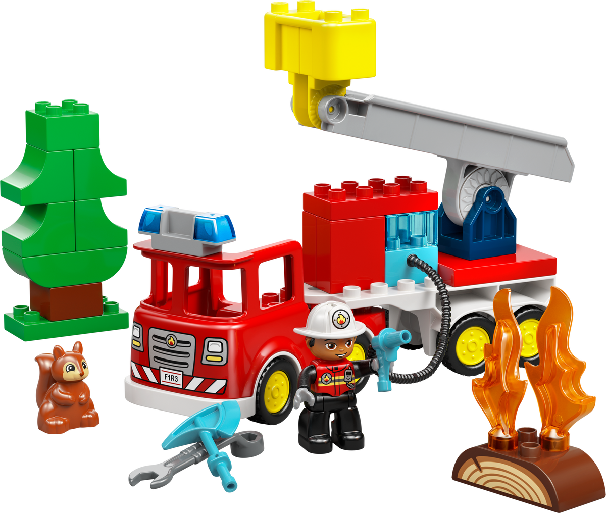 LEGO DUPLO fire truck with hose and firefighter, UK version