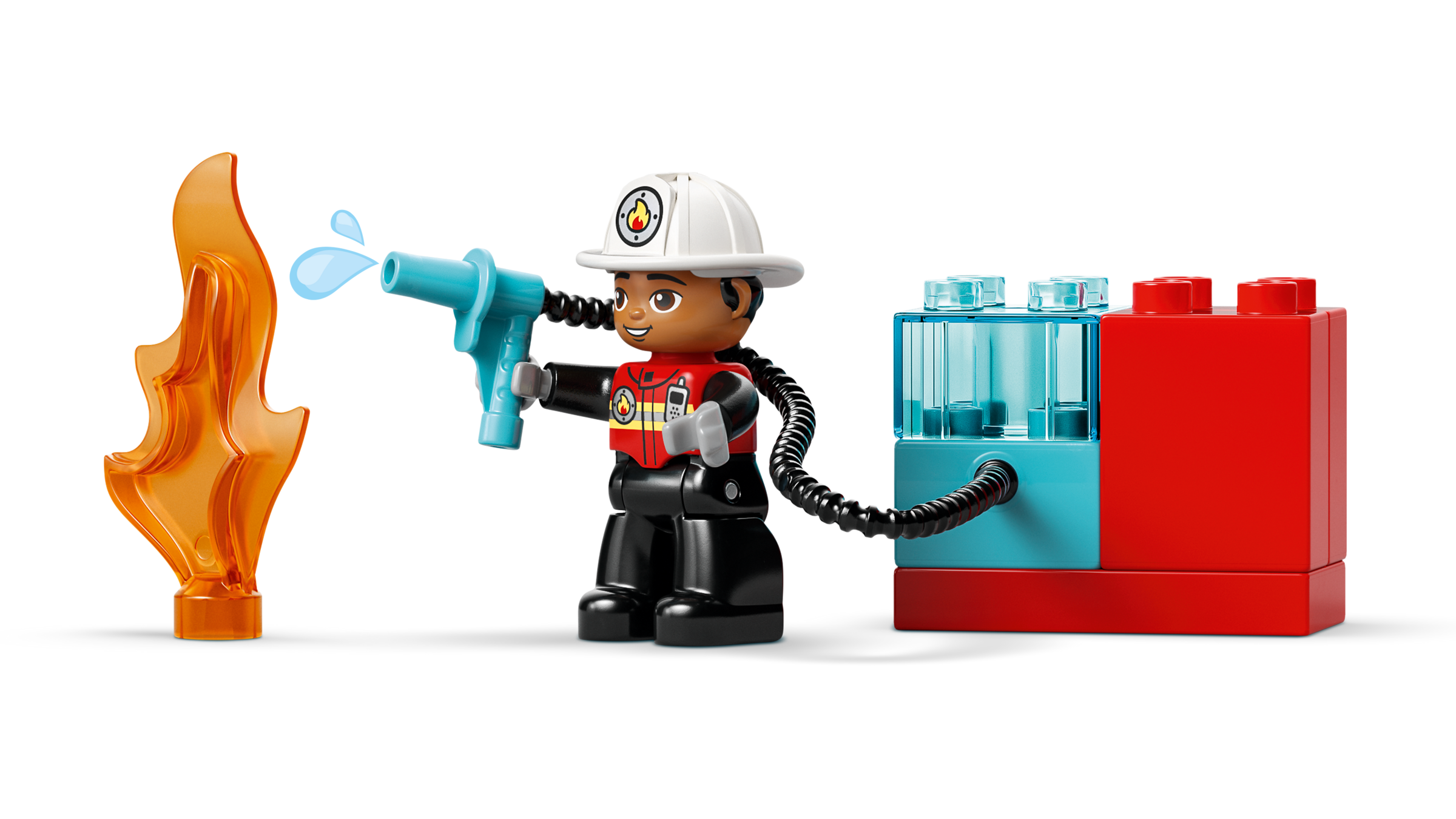 LEGO DUPLO fire truck with hose and firefighter, UK version