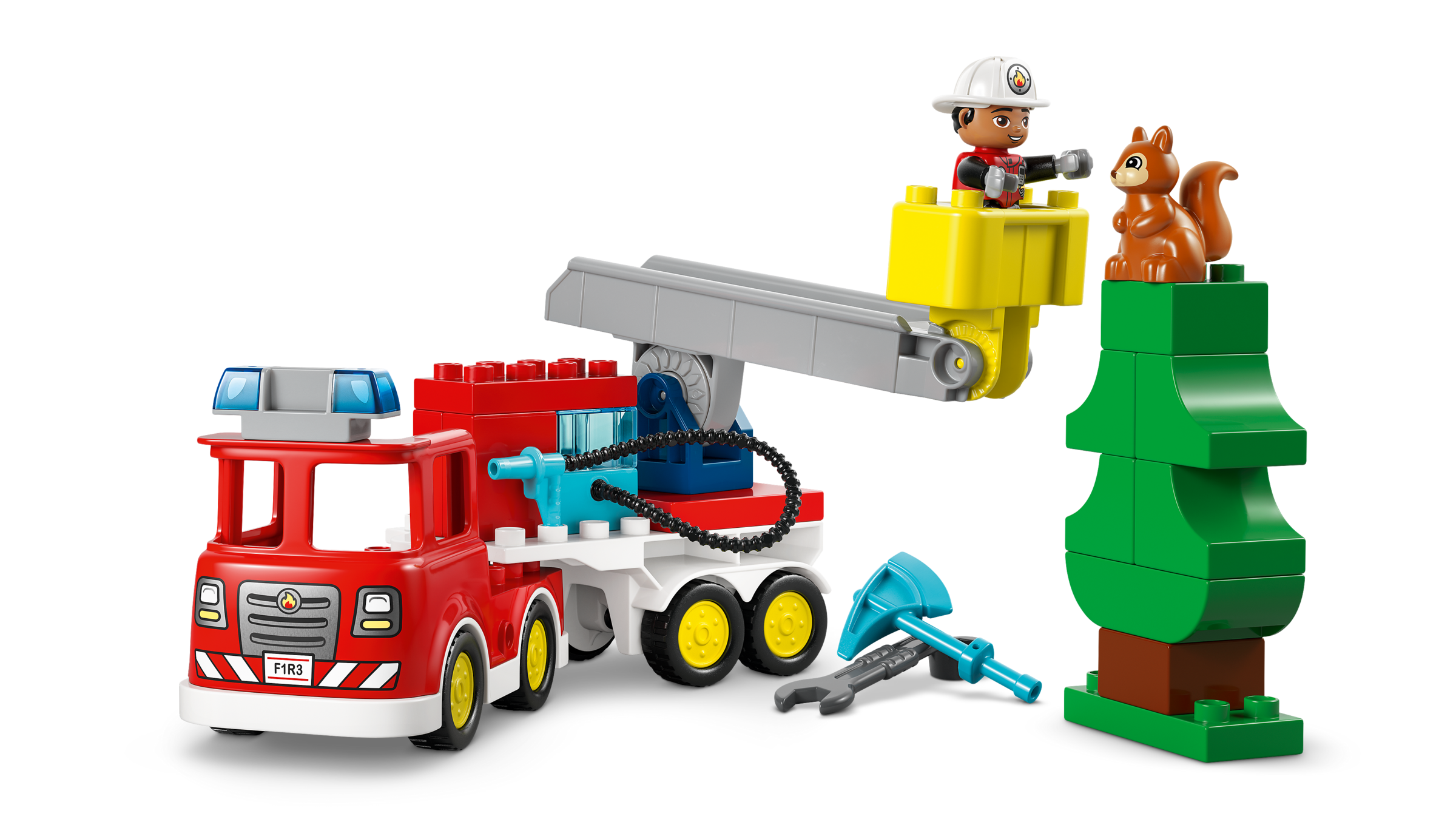 LEGO DUPLO fire truck with hose and firefighter, UK version