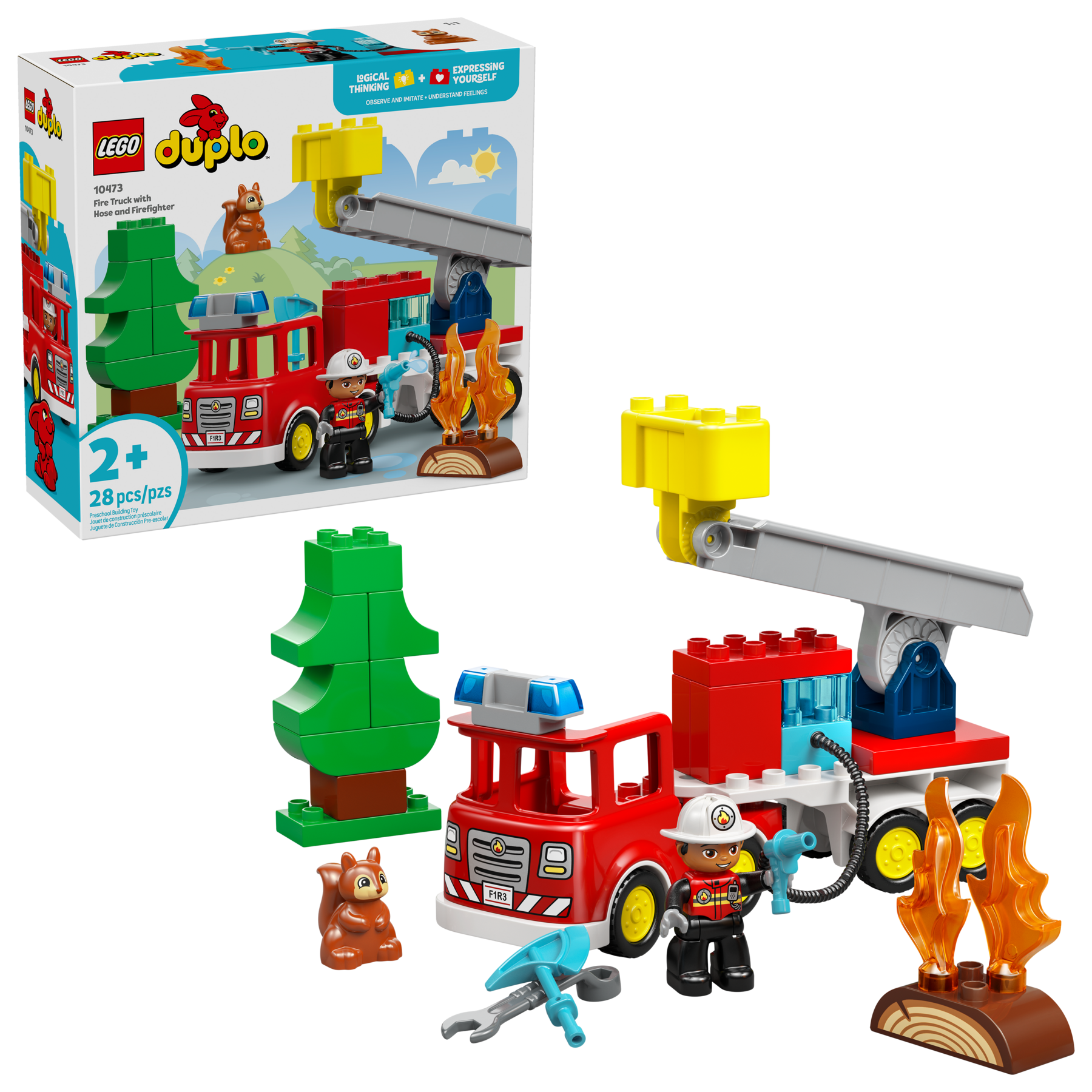 LEGO DUPLO fire truck with hose and firefighter, UK version
