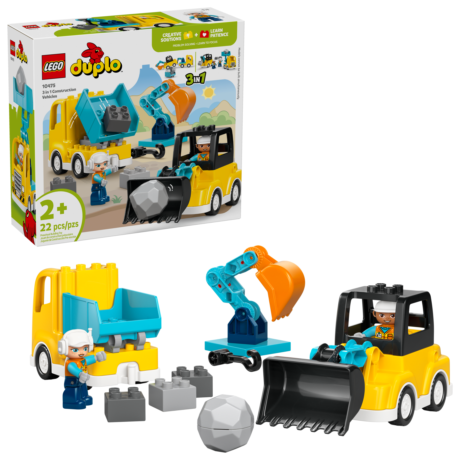 LEGO DUPLO 3-in-1 construction vehicles set 22 pieces, imported from the UK