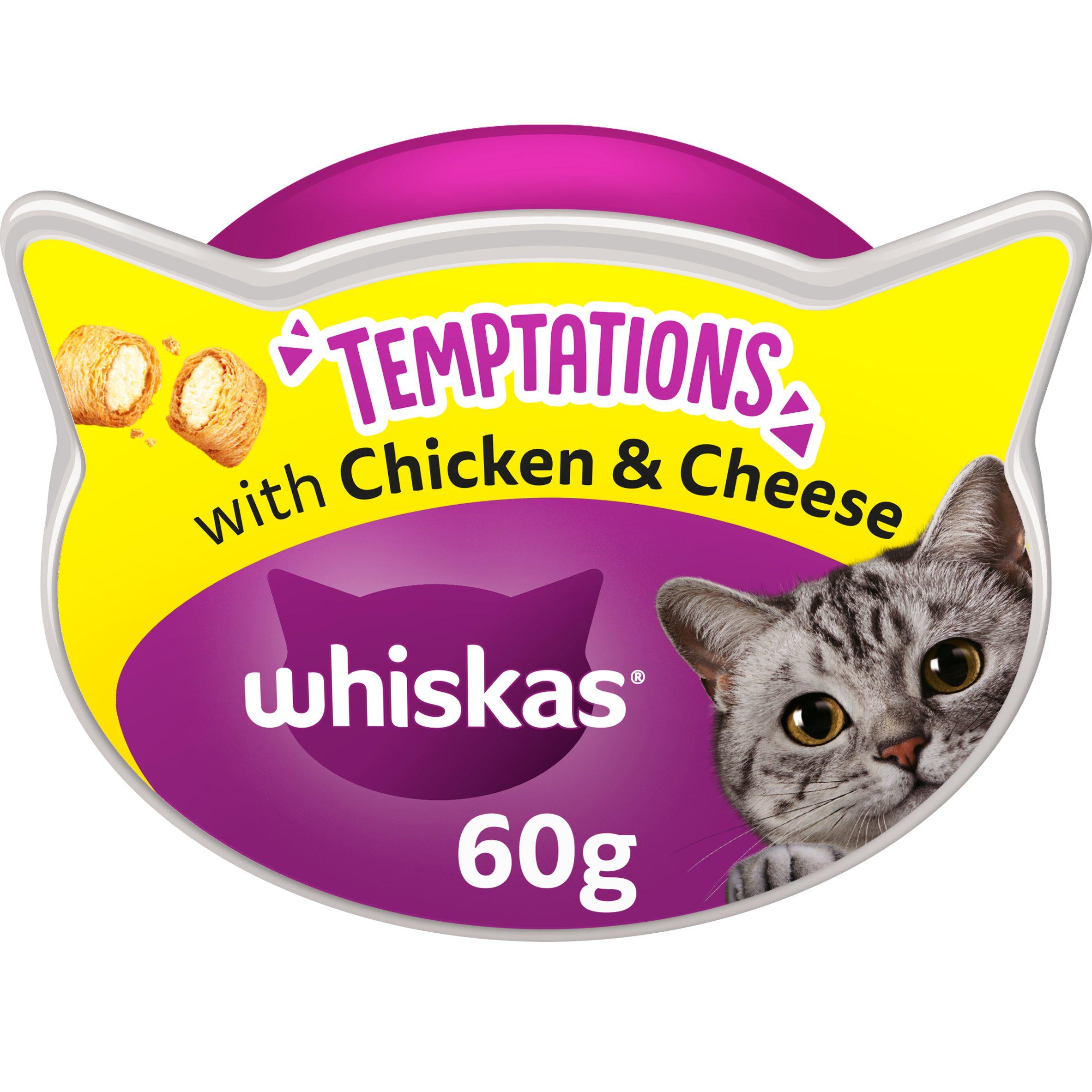 Whiskas Temptations Adult Cat Treat Biscuits with Chicken & Cheese 60g Cat treats & milk Sainsburys   