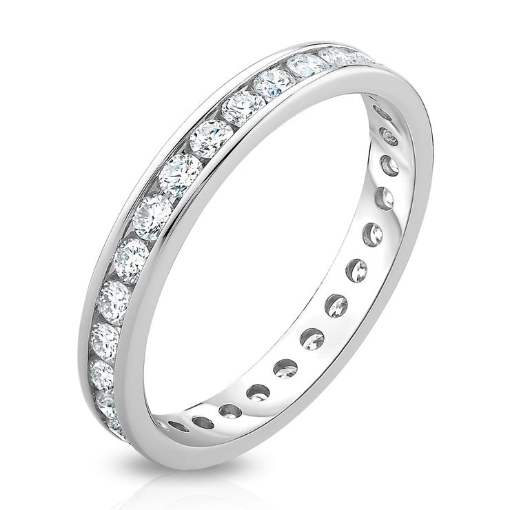 Bague d'éternité Costco 1ctw diamant rond éclatant serti baguette, importée du Royaume-Uni