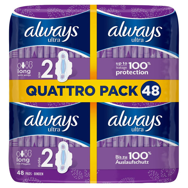 Ultra Long Size 2 Sanitary Towels with Wings, 48 Pads