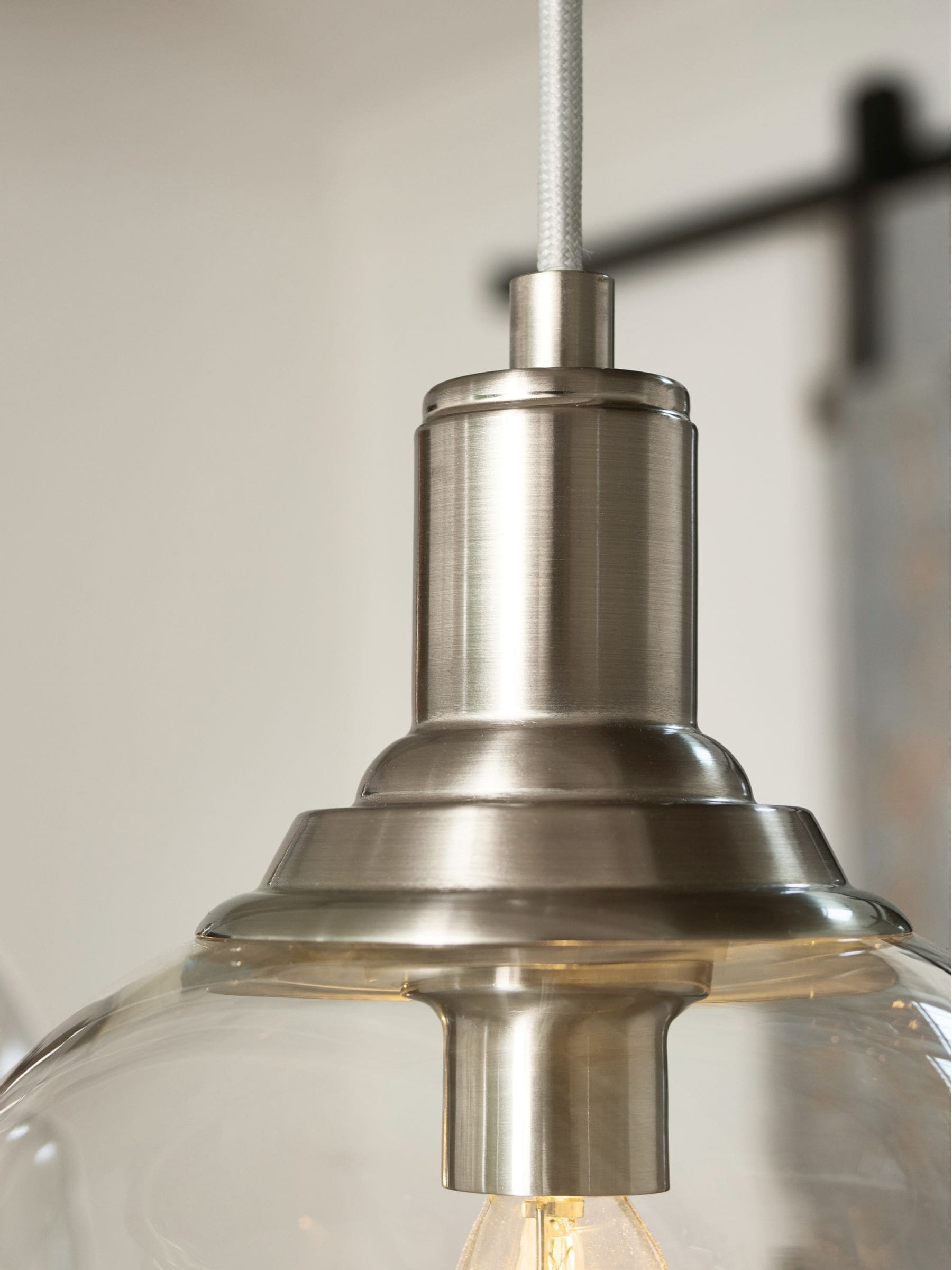 Next brushed nickel Gloucester pendant ceiling light with 3 glass shades, UK version