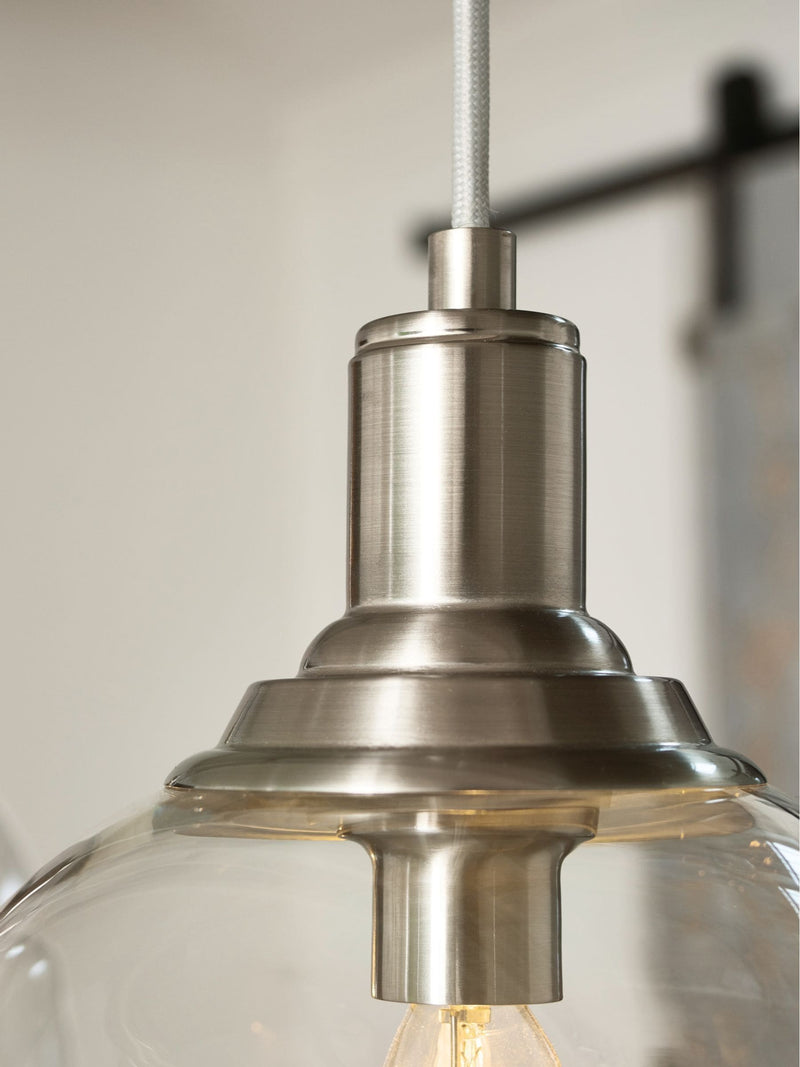 Next brushed nickel Gloucester pendant ceiling light with 3 glass shades, UK version