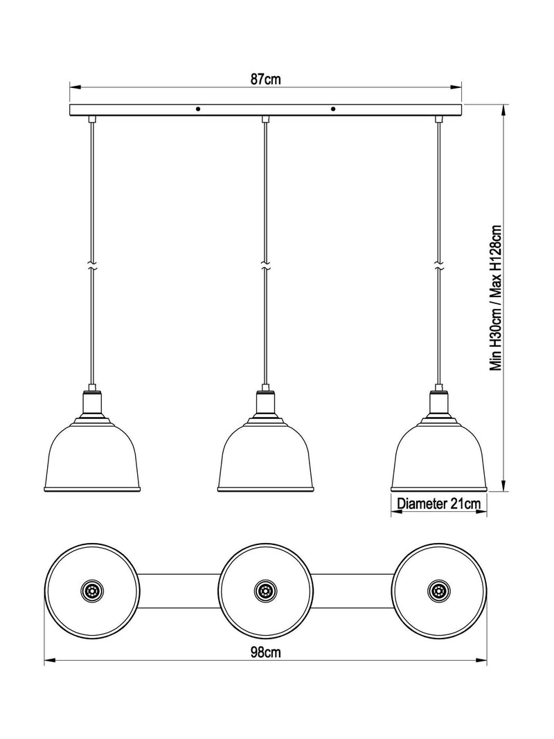 Next brushed nickel Gloucester pendant ceiling light with 3 glass shades, UK version