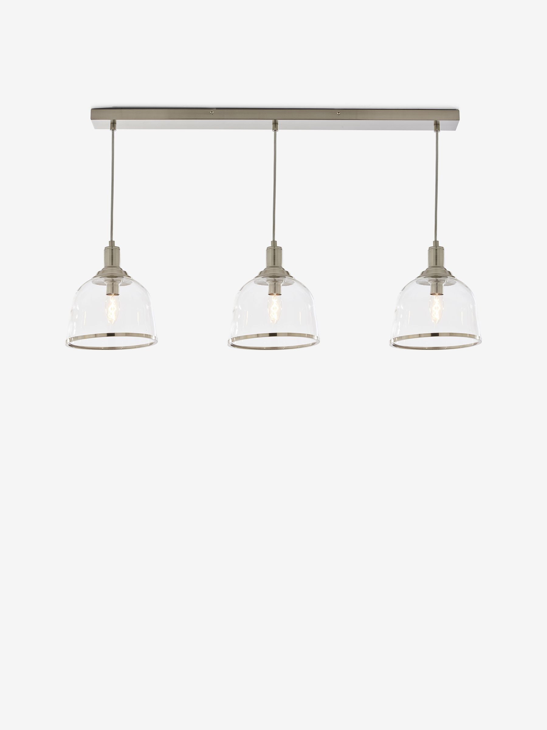 Next brushed nickel Gloucester pendant ceiling light with 3 glass shades, UK version