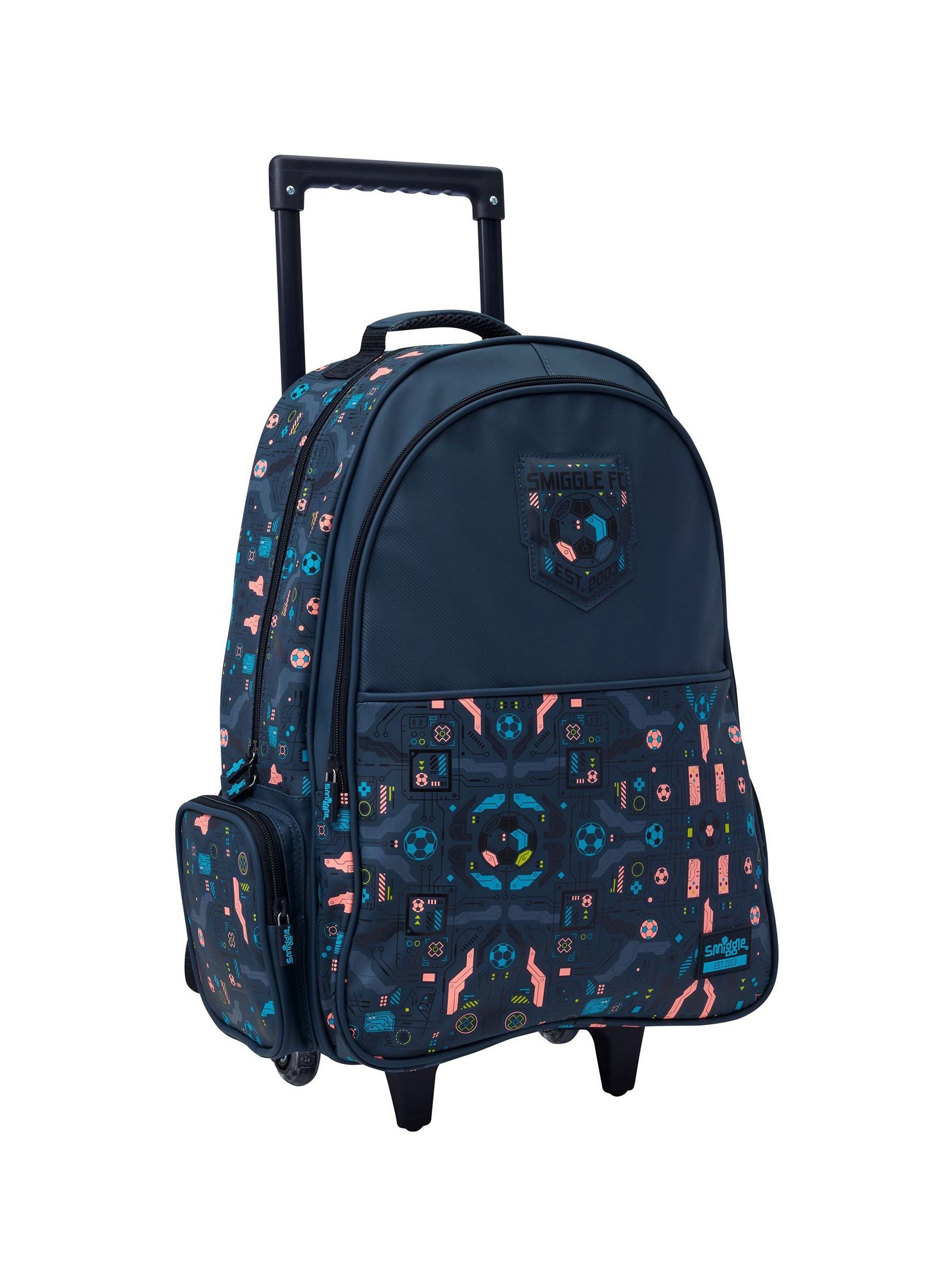 Smiggle Grey Power Play Trolley Backpack with light up wheels, UK version