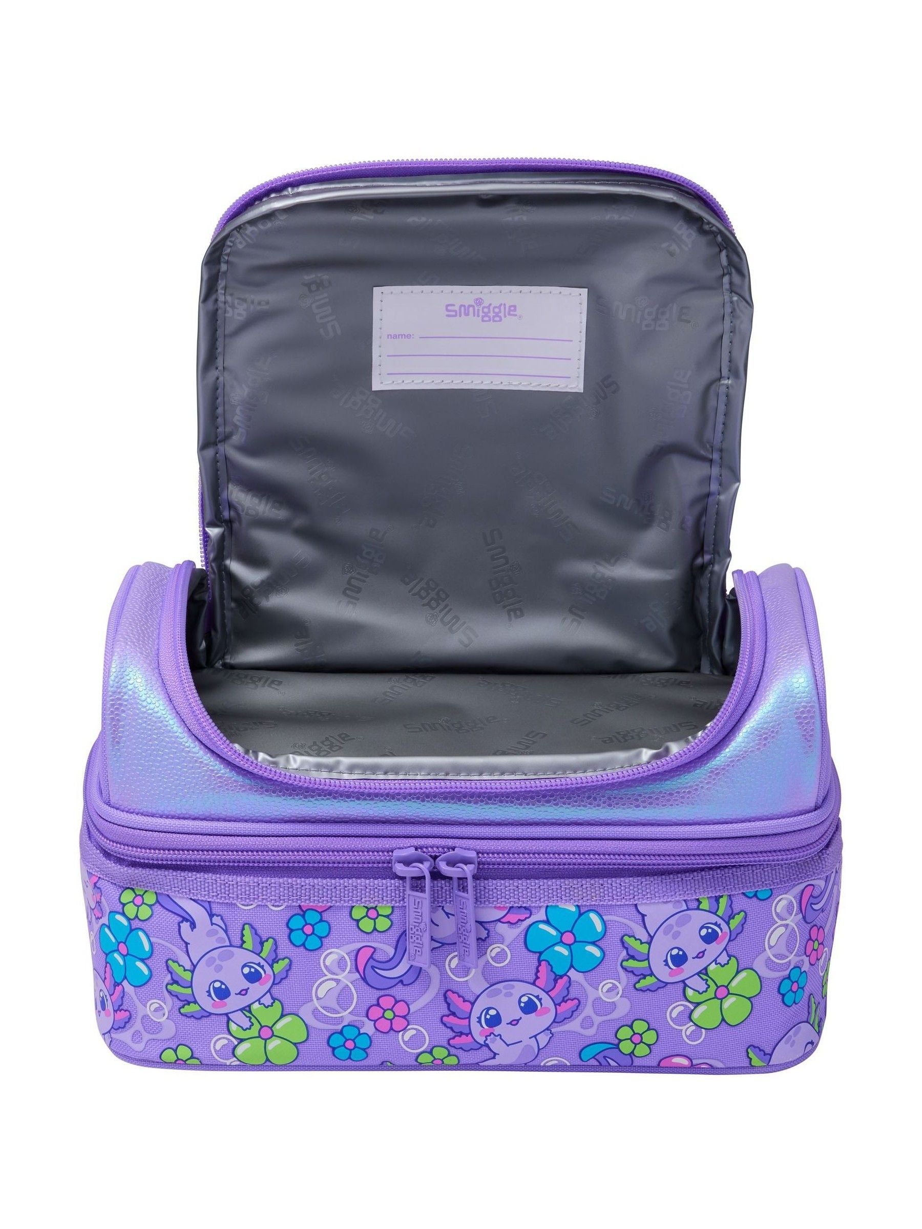 Smiggle Purple Realm double decker lunchbox insulated lining - British product