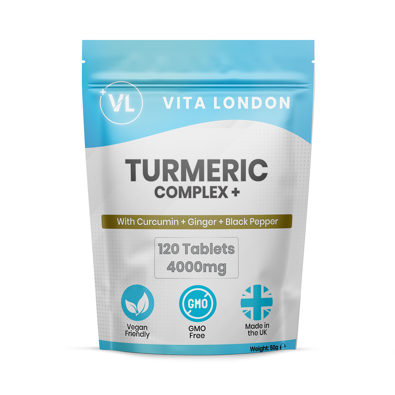 Vita London high strength curcumin supplement 4000mg 120 tablets, imported from the UK