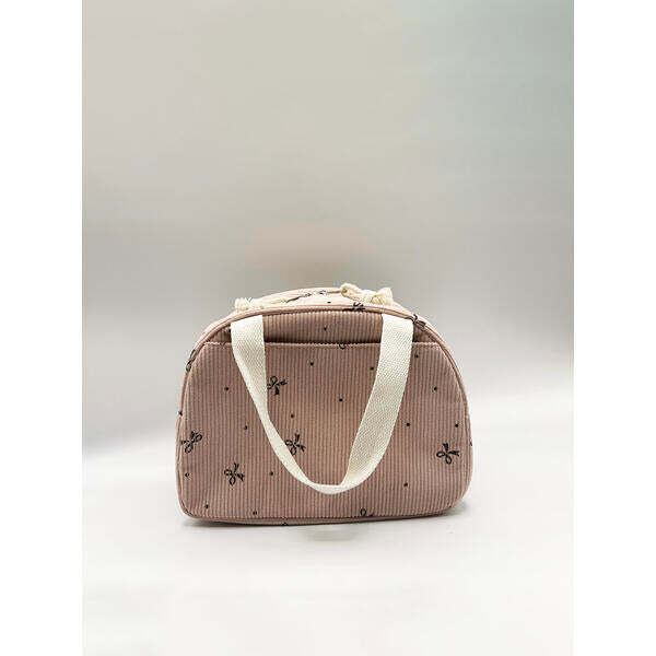 SVNX pink corduroy bow insulated lunch holdall (British brand)