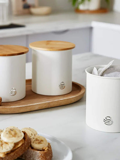 Next Swan Set of 3 White Nordic White Cannisters- Buy online at McGrocer