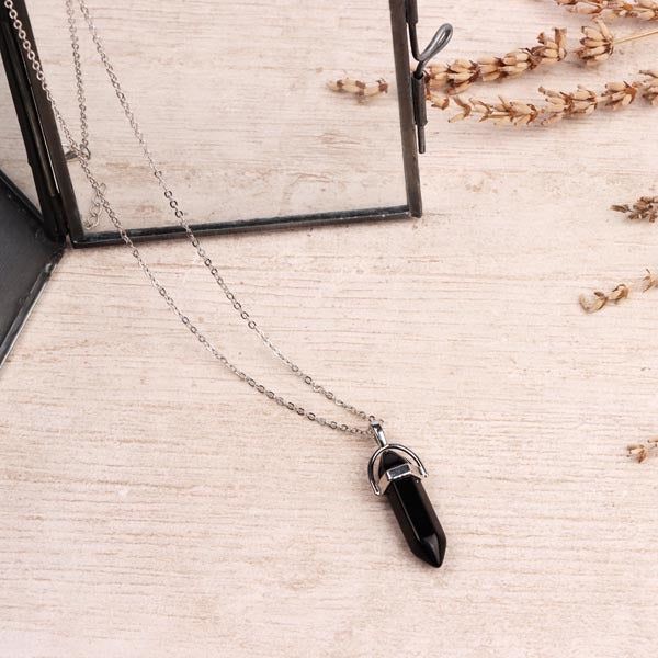 Myga silver plated necklace with obsidian pendant 45cm (British brand)