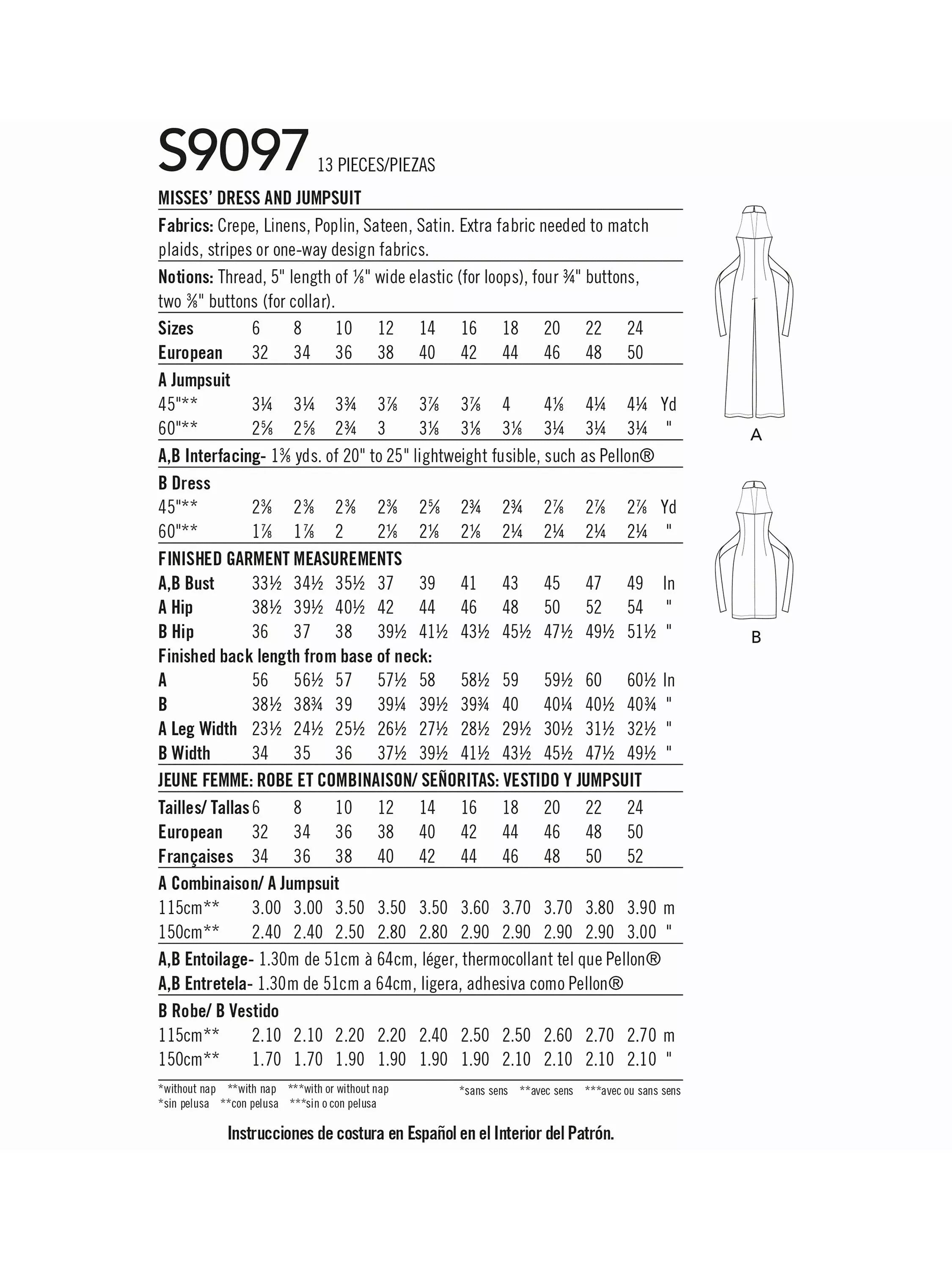 Simplicity misses dress and jumpsuit sewing pattern S9097, UK version
