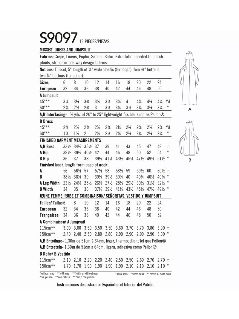 Simplicity misses dress and jumpsuit sewing pattern S9097, UK version