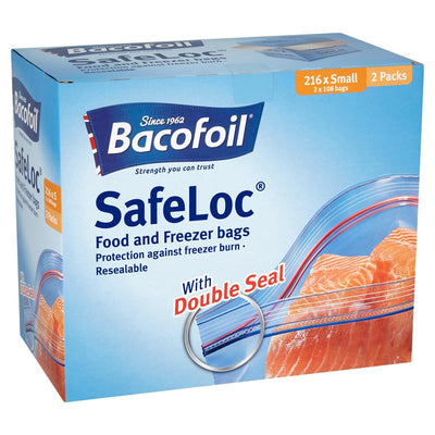 Bolsas pequeñas Bacofoil Safeloc para alimentos y congelación. Paquete de 216 bolsas para alimentos y congelación.