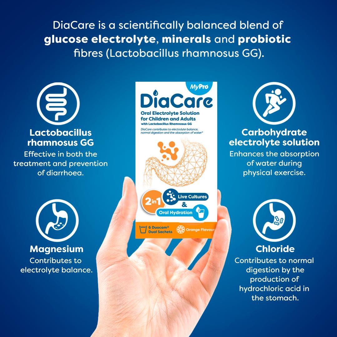 Diacare oral electrolyte solution orange flavour 6x6.5g sachets, UK version