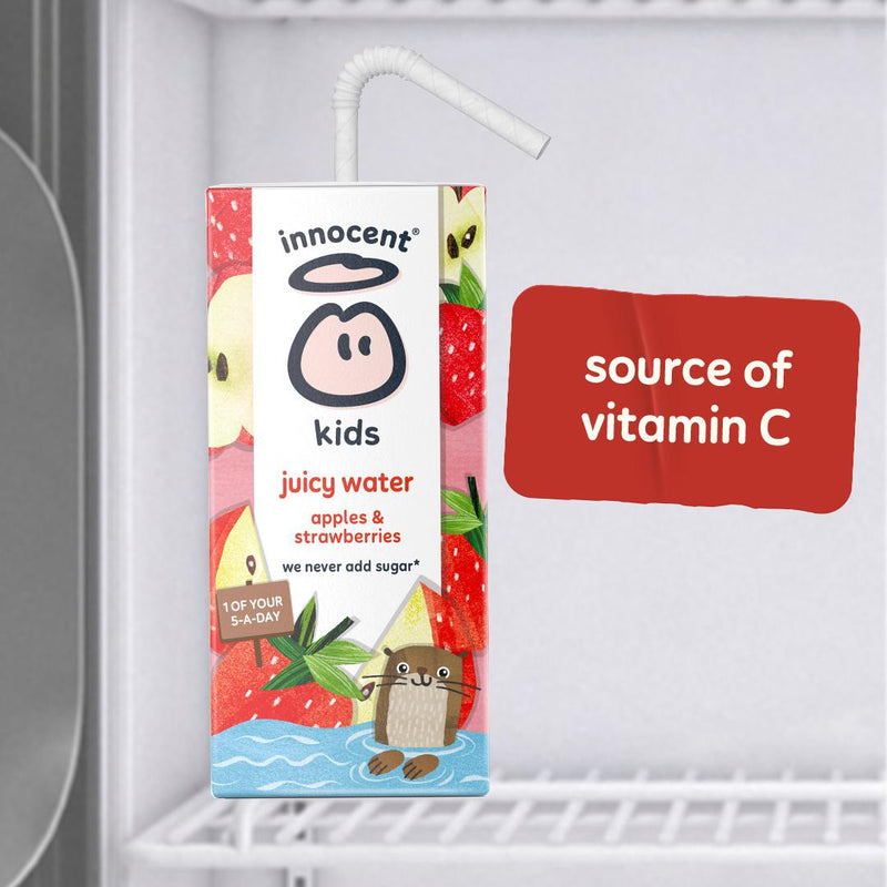 Innocent Kids Juicy Water Apple Strawberry 600ml pack, imported from the UK