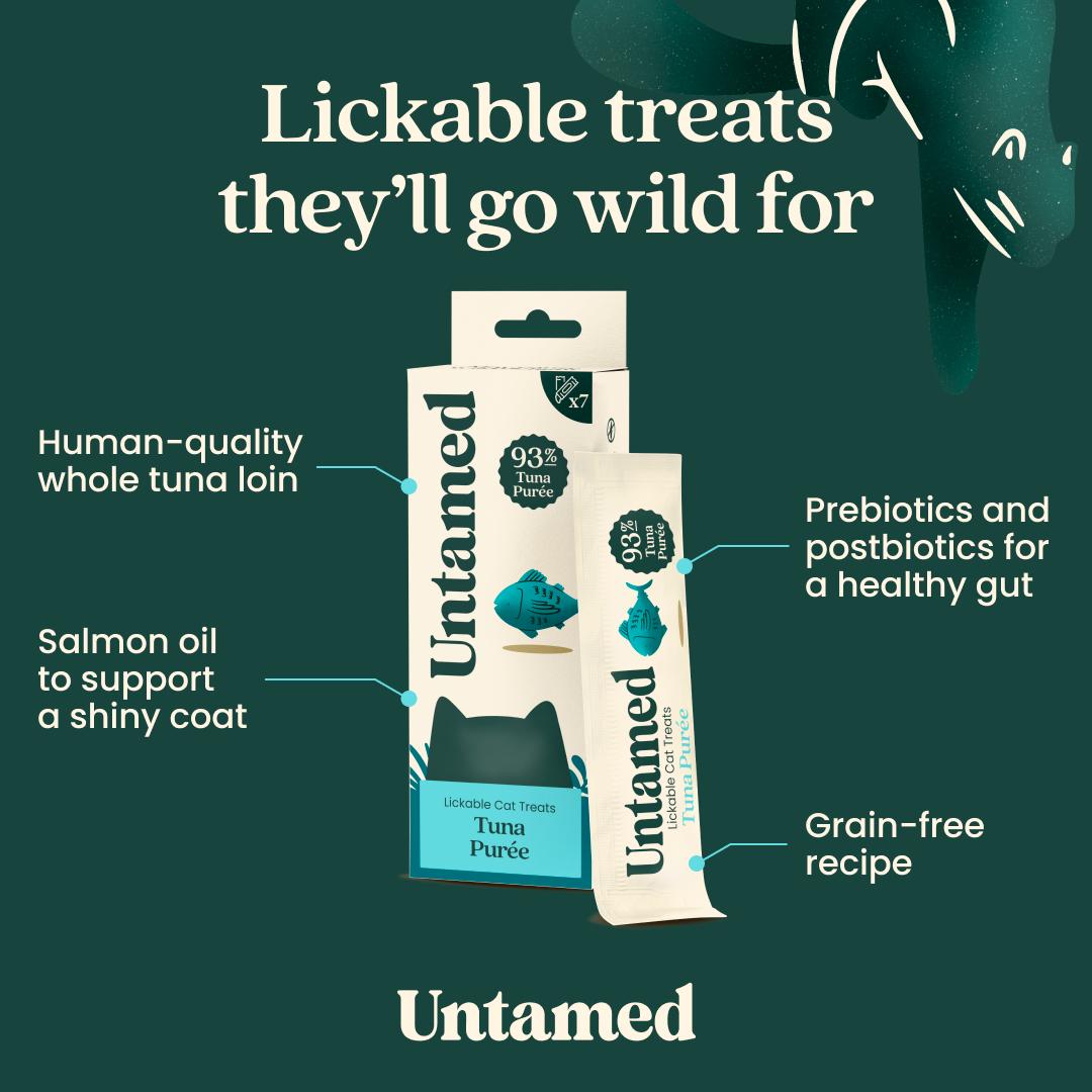 Untamed tuna puree lickable cat treats 7x15g, UK version