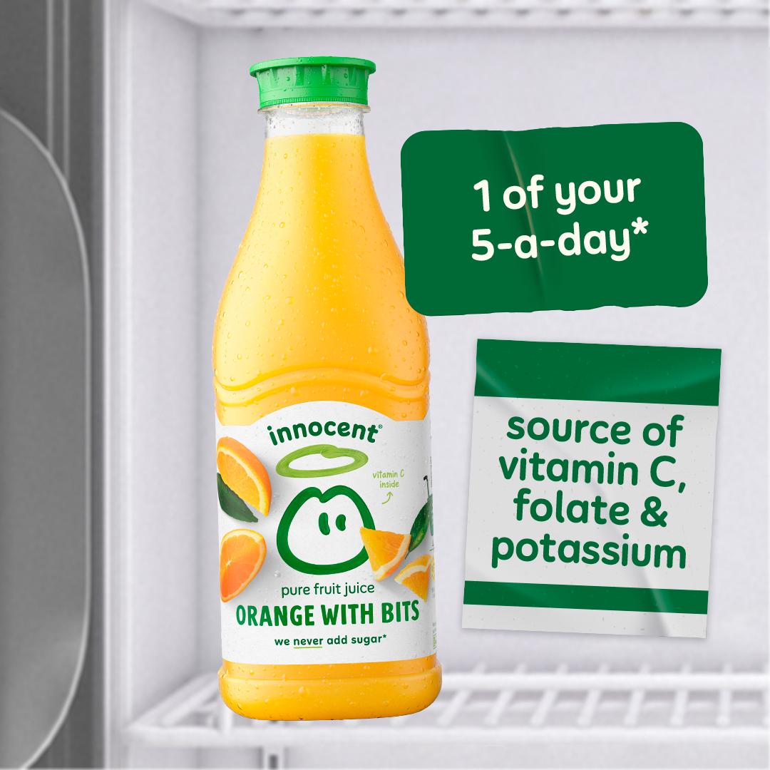 Innocent pure orange juice with bits 1.35L, imported from the UK