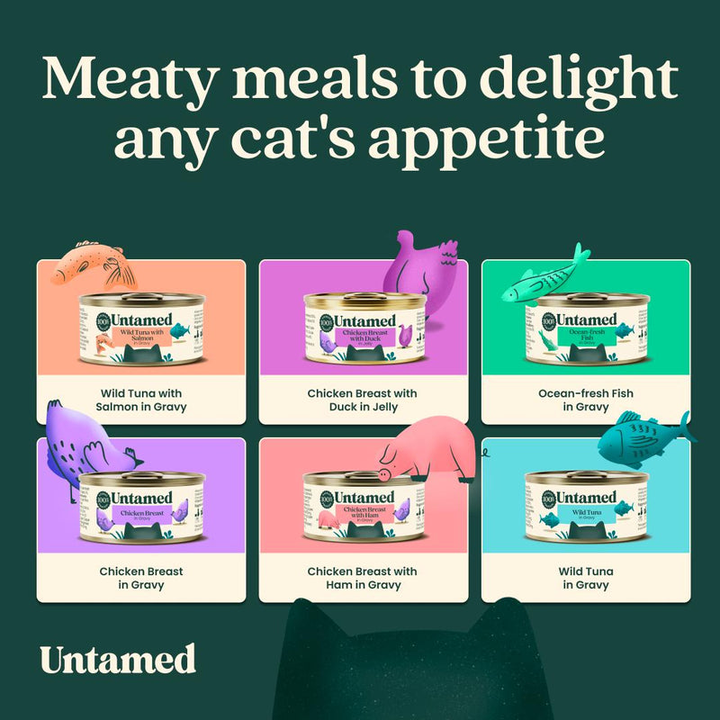Untamed wet cat food fish jelly selection box 6x75g - British product