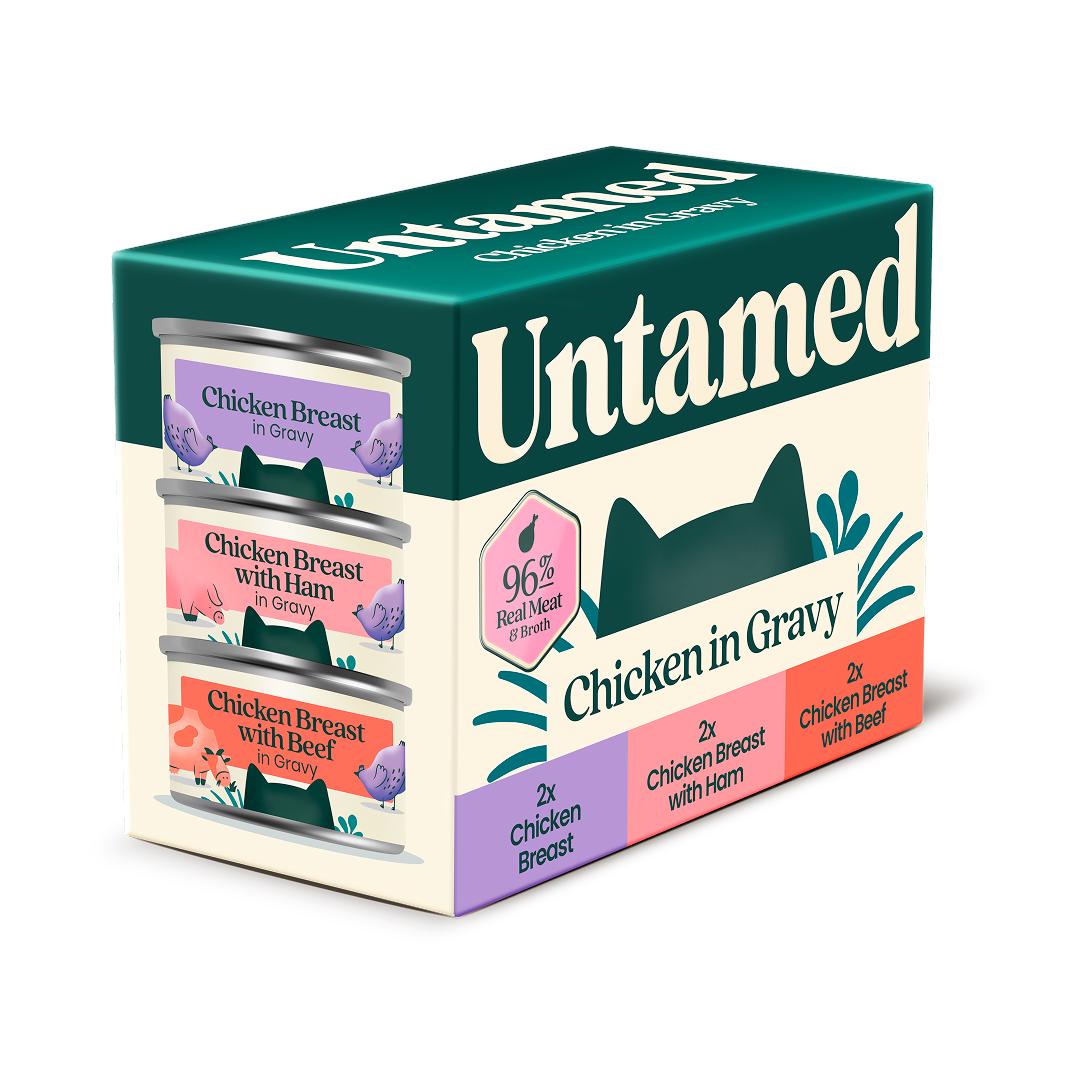 Untamed wet cat food chicken selection box 6x75g (British brand)