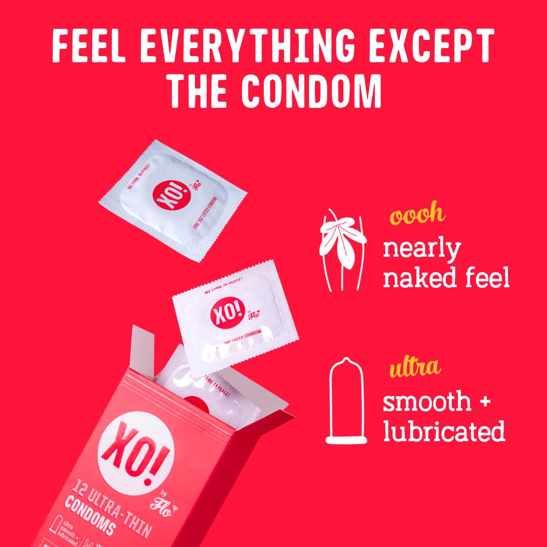XO! by Flo ultra-thin vegan condoms x12, imported from the UK